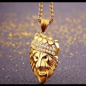 Gold Plated Lion Head Pendant Necklace